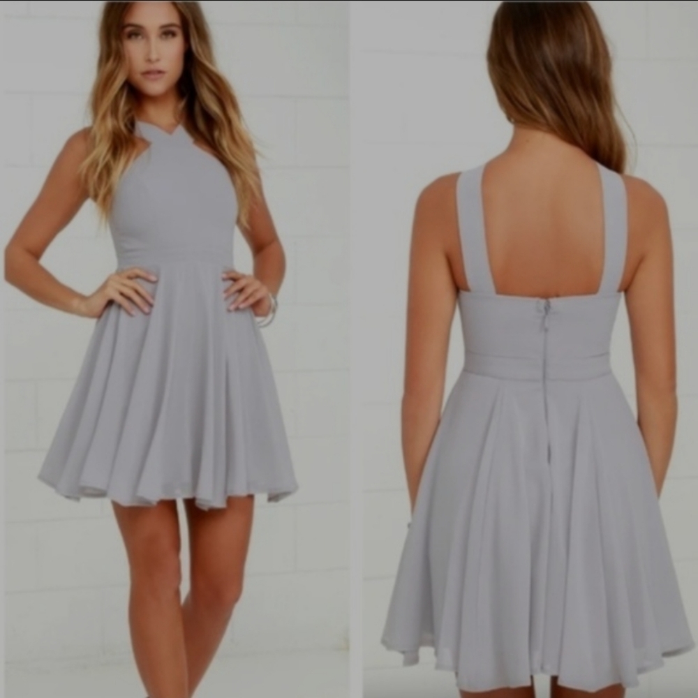 Lulu's Forevermore Gray Halter Skater Dress Size Large